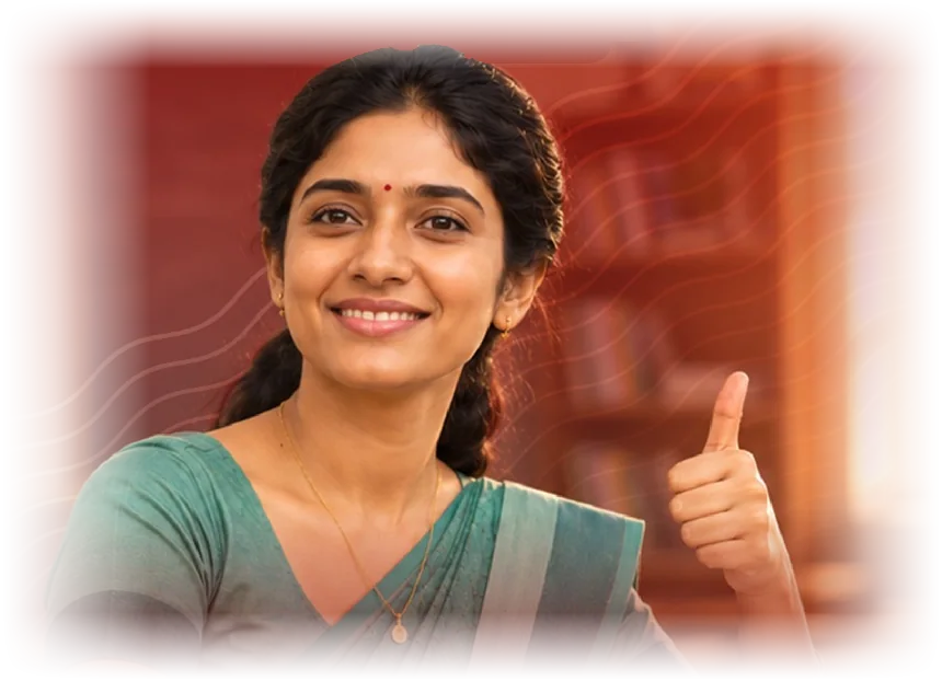 A smiling TNPSC Group 4 aspirant giving a thumbs up
